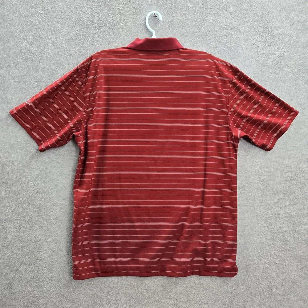 Nike‎ Golf Men Polo L Red Striped Button Short Sleeve Polyester